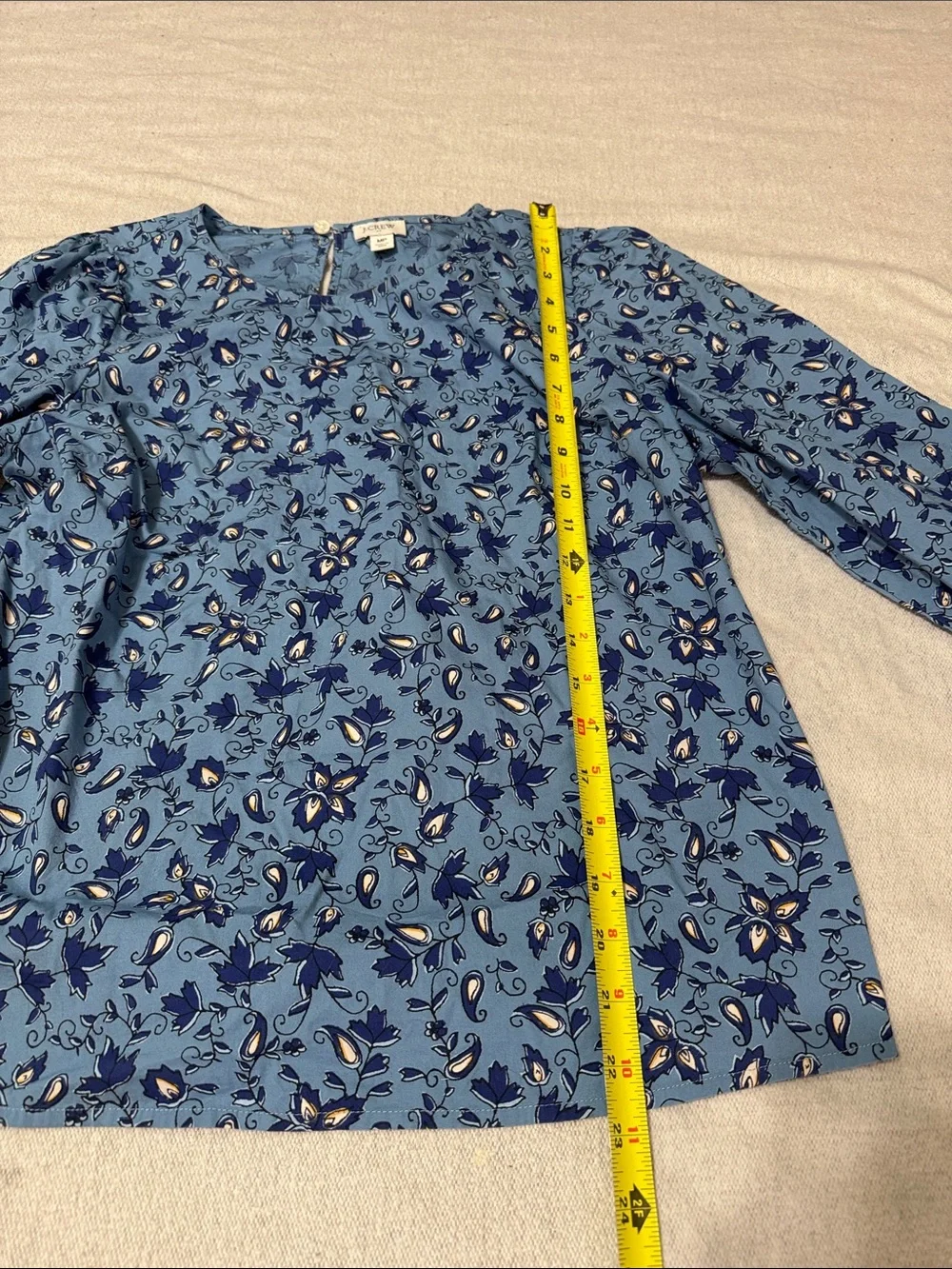 J. Crew Blue Floral Long-Sleeve Blouse with Keyhole Neck